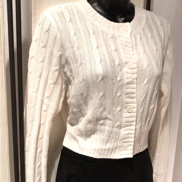 H&M cream ivory cable knit long sleeve sweater cardigan top - Picture 7 of 8